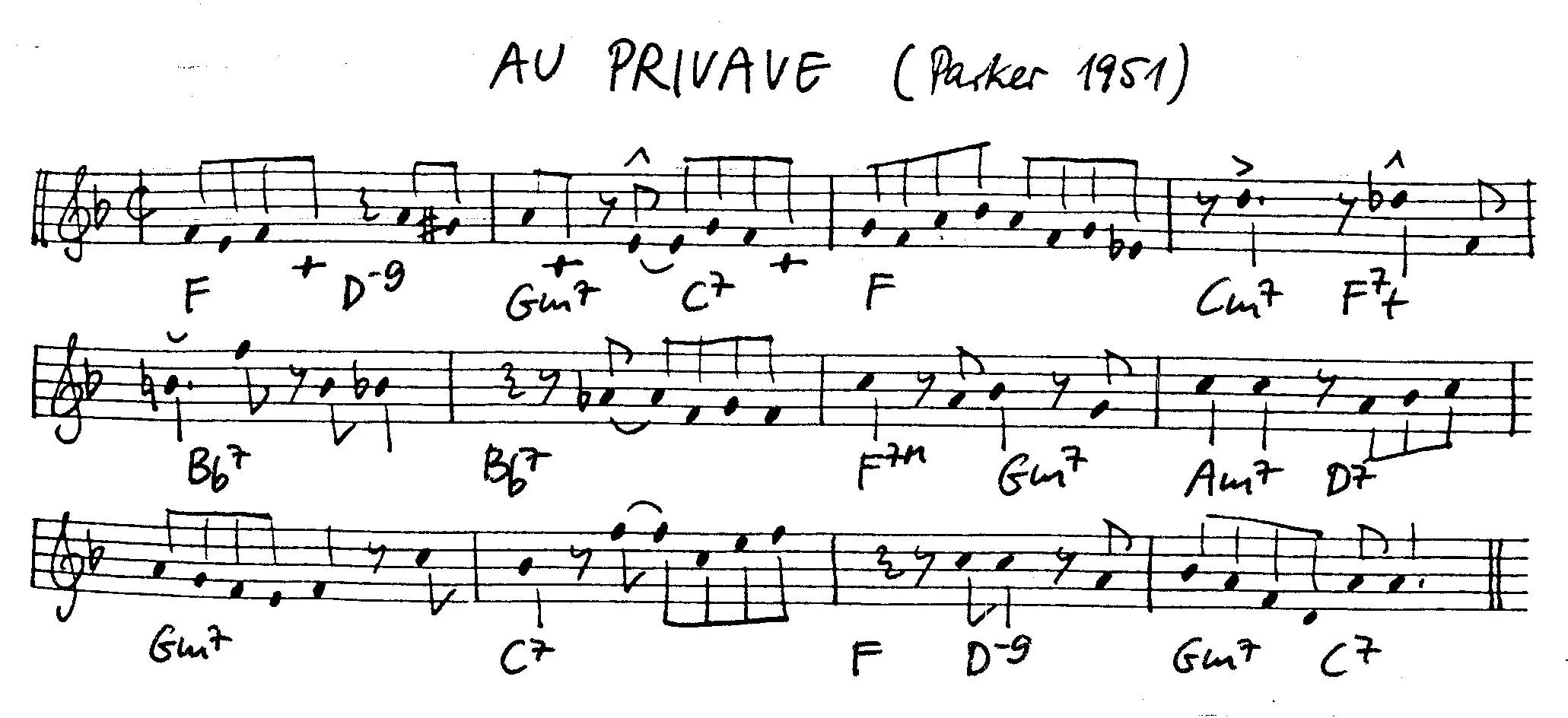 au privave free jazz leadsheet - Courtesy of the Jungle Jazz Band
